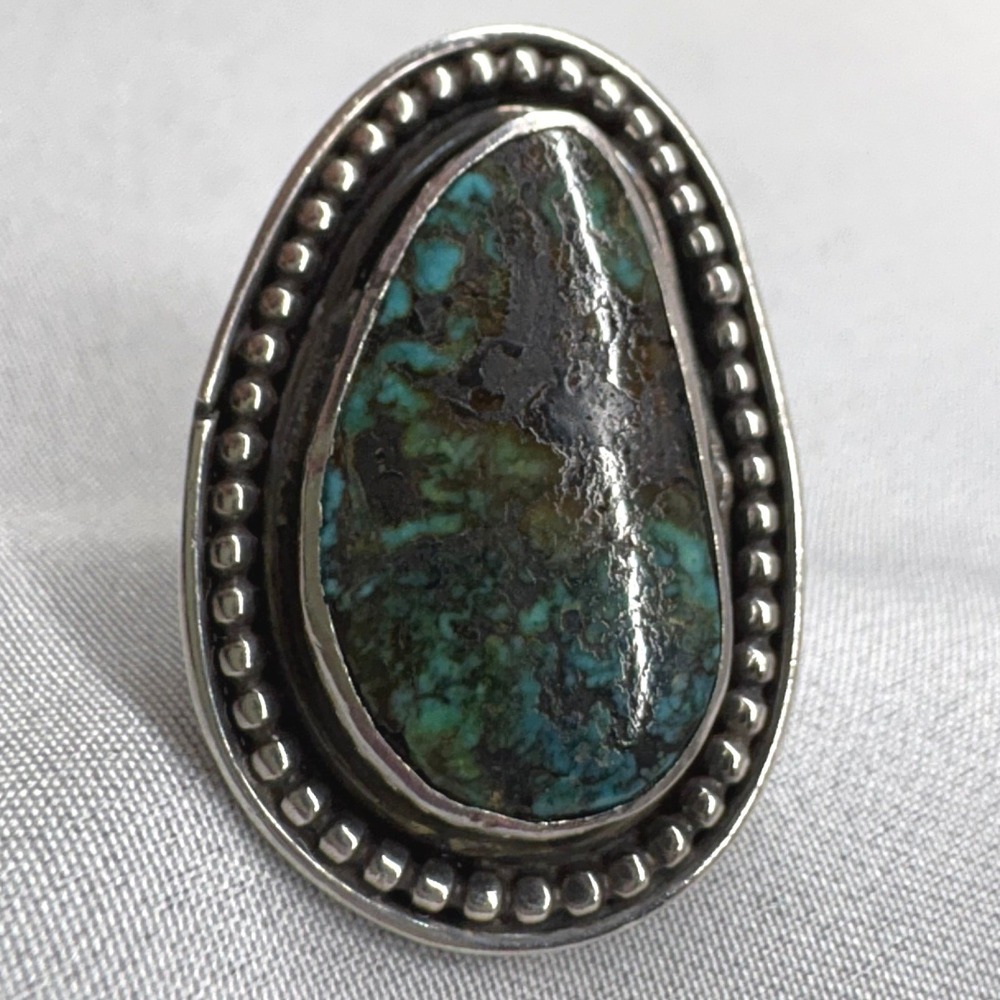 Unbranded Turquoise Ring Unisex 7.5 Silver Good Southwestern Statement Ring